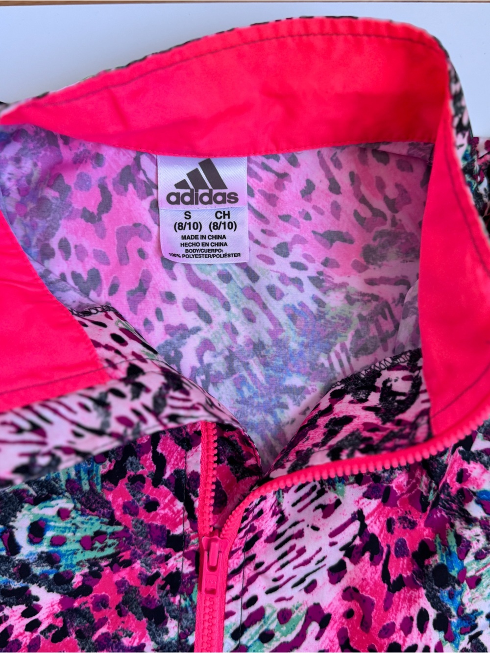 adidas Kids Neon Pink Leopard Jacket Girls size small 8/10 - Picture 2 of 7